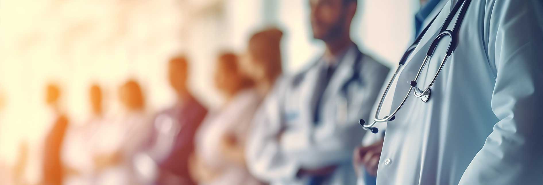 Line of Dr's with a blurred overlay.